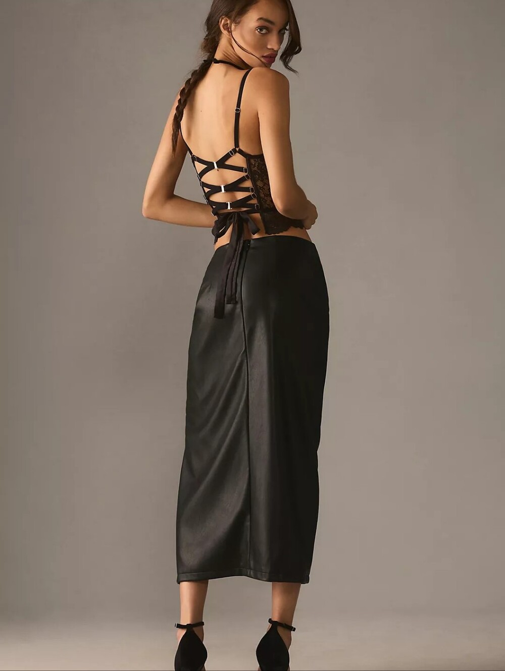 Anthropologie The Maya Ruched Side Slit Vegan Leather Midi Skirt In S - Picture 3 of 10